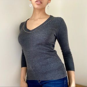 Charcoal gray V-neck sweater w zipper detail